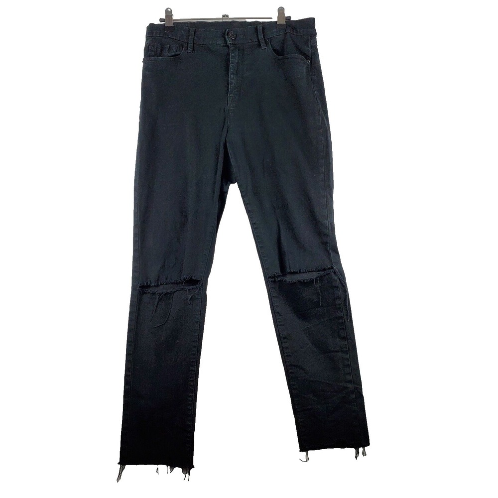 BDG Jeans Women's 29W Black Denim Stretch Raw Hem High-Rise Distressed Frayed